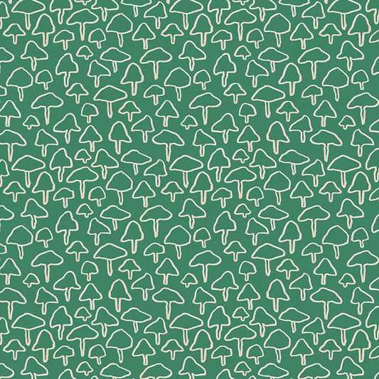 Mushroom Outlines Green from Woodland Creatures 100% Cotton by PBS