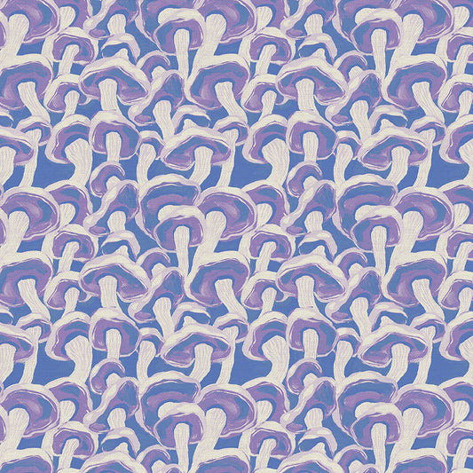Dancing Mushrooms Periwinkle from Woodland Creatures 100% Cotton by PBS