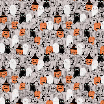 Starlight Spooks Pumpkin Patch Grey 100% Cotton by PBS - Remnant 156cm x Width