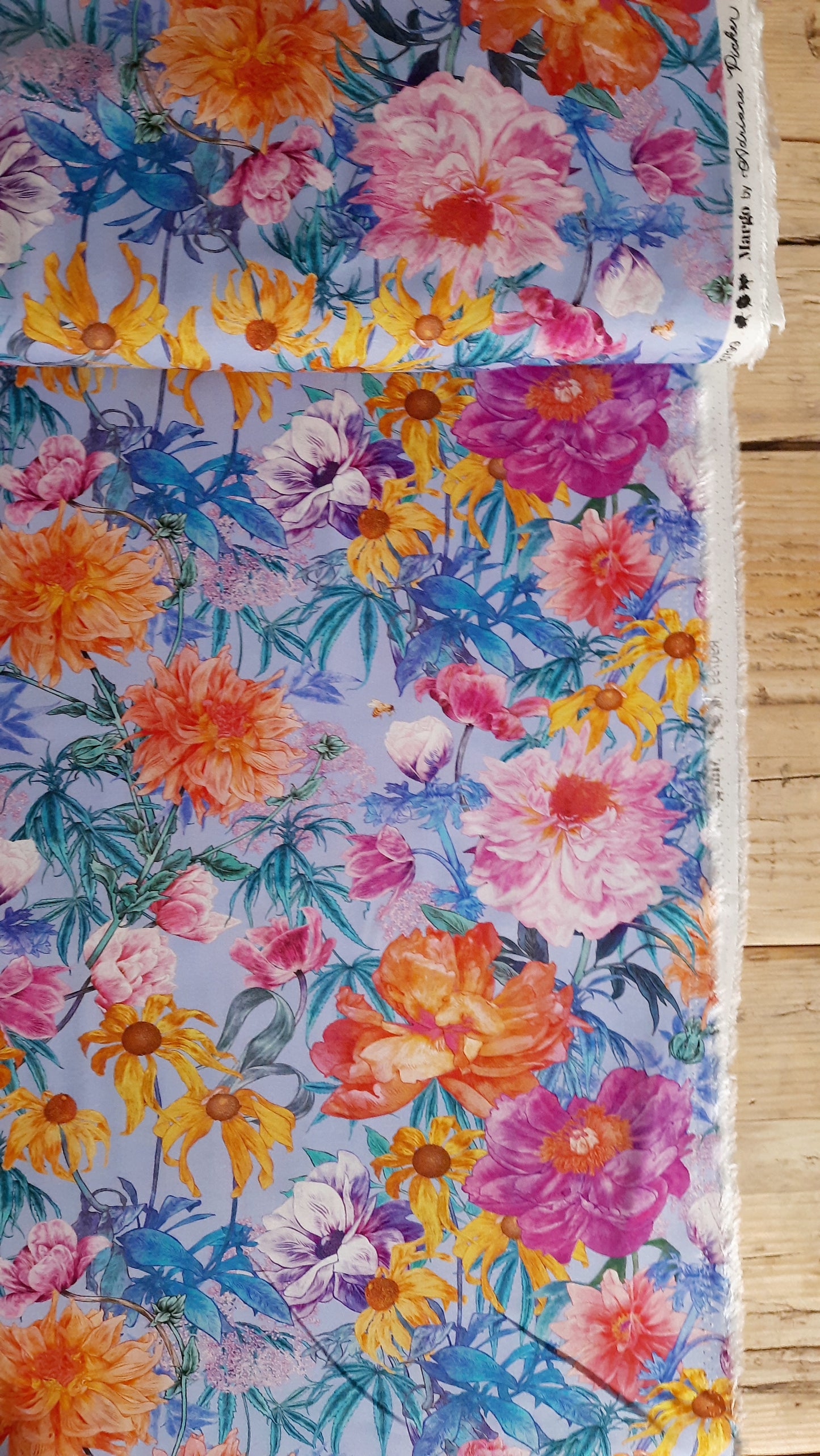 Margo on Sky Blue by FIGO 100% Rayon Challis - Per ¼ Metre (£18/m)