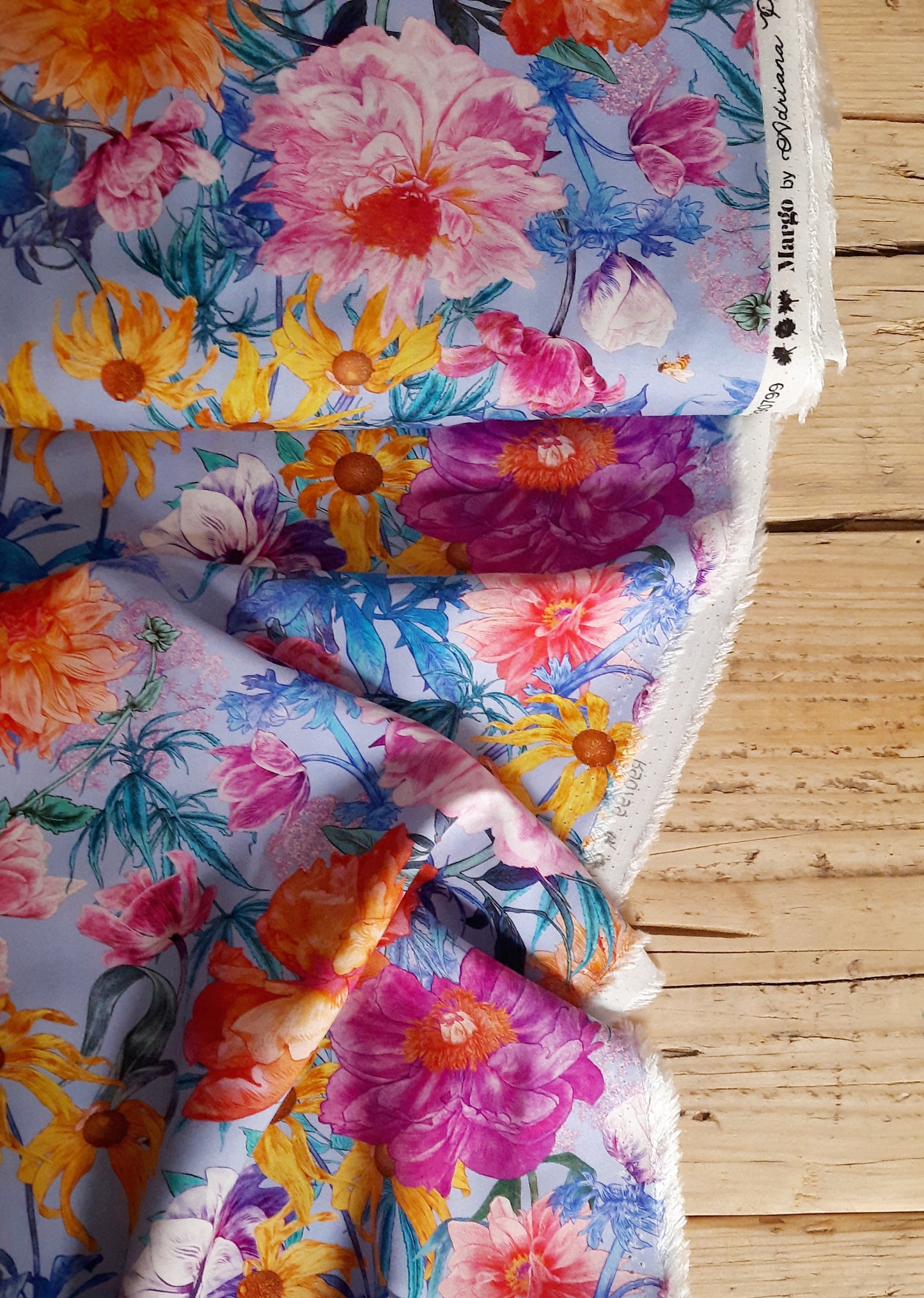 Margo on Sky Blue by FIGO 100% Rayon Challis - Per ¼ Metre (£18/m)
