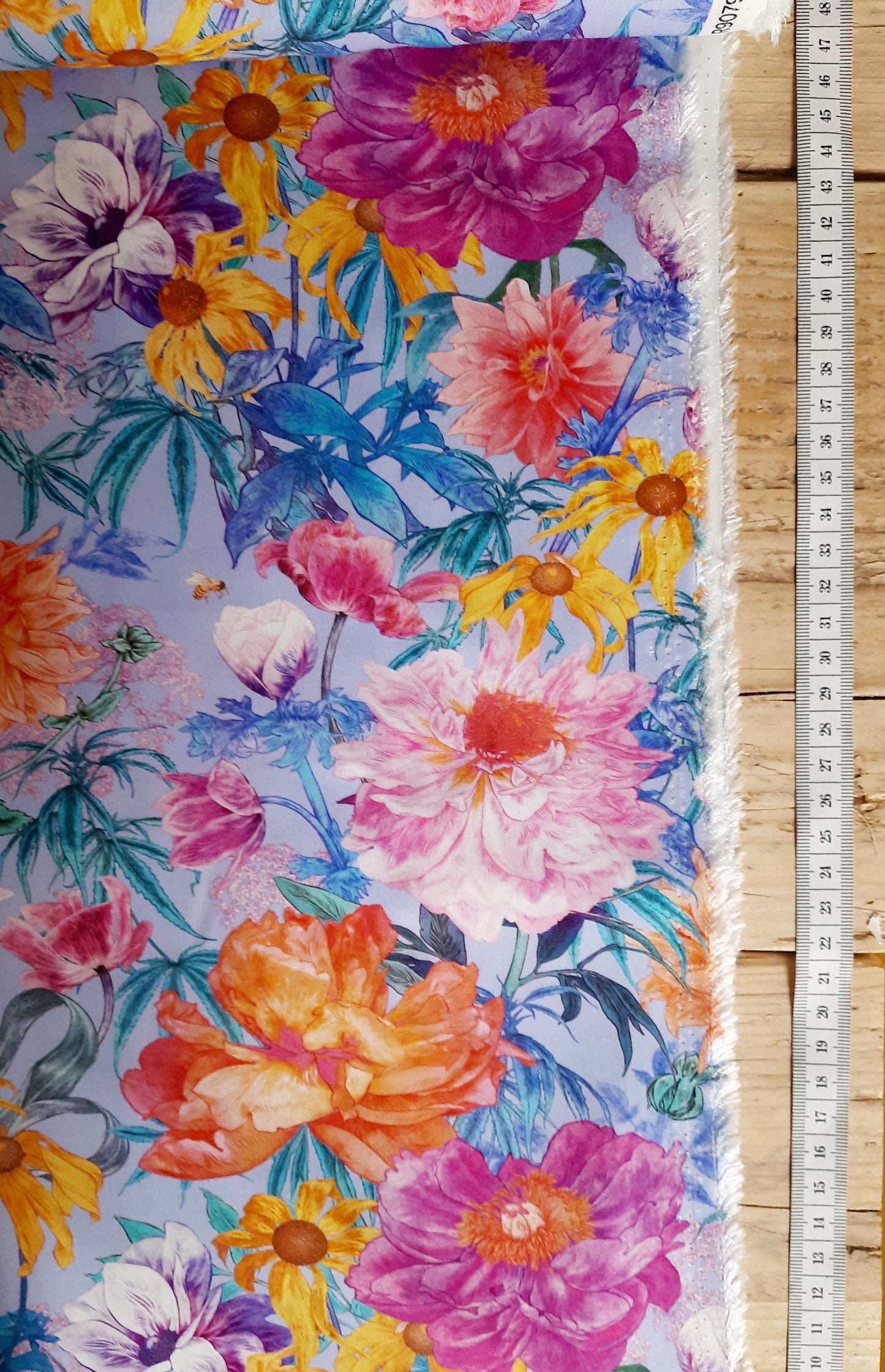 Margo on Sky Blue by FIGO 100% Rayon Challis - Per ¼ Metre (£18/m)