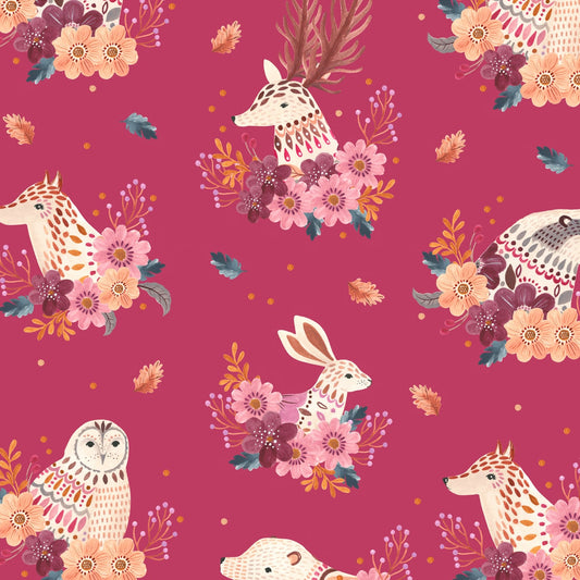 Forest Friends on Fuscia from Maple by Sarah Knight 100% Cotton