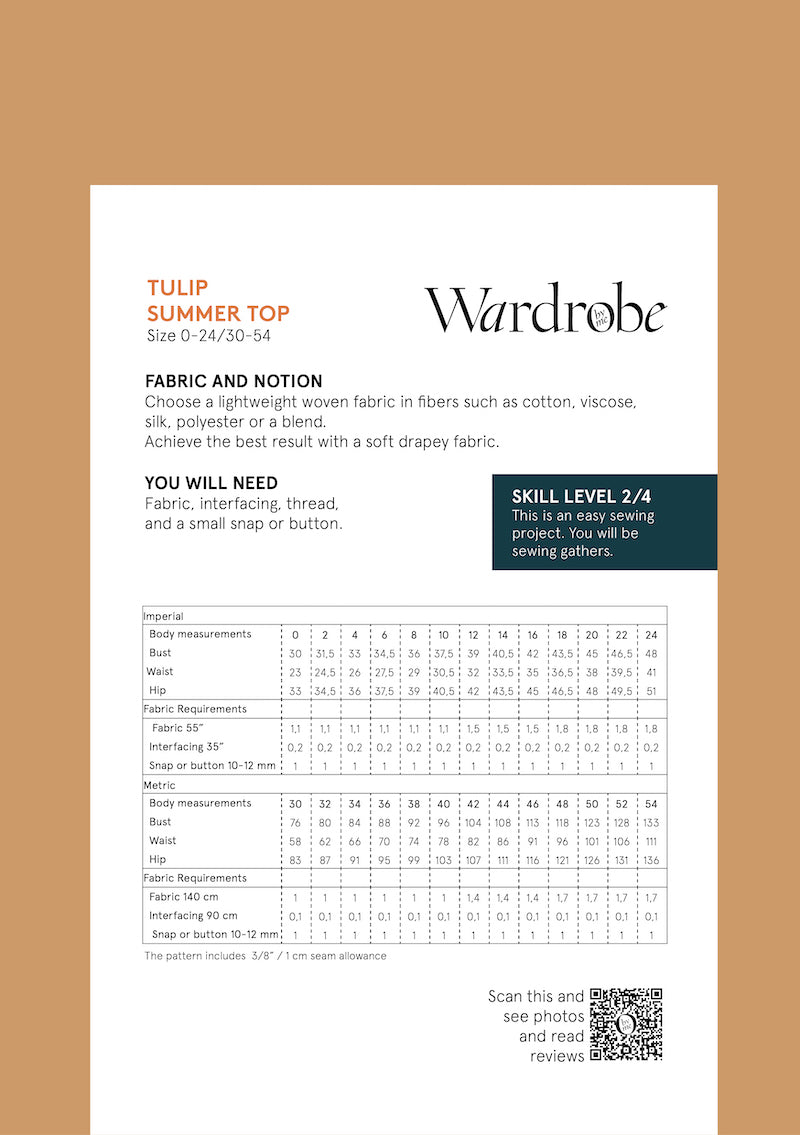 Summer Tulip Top Pattern by Wardrobe By Me Size 0-24