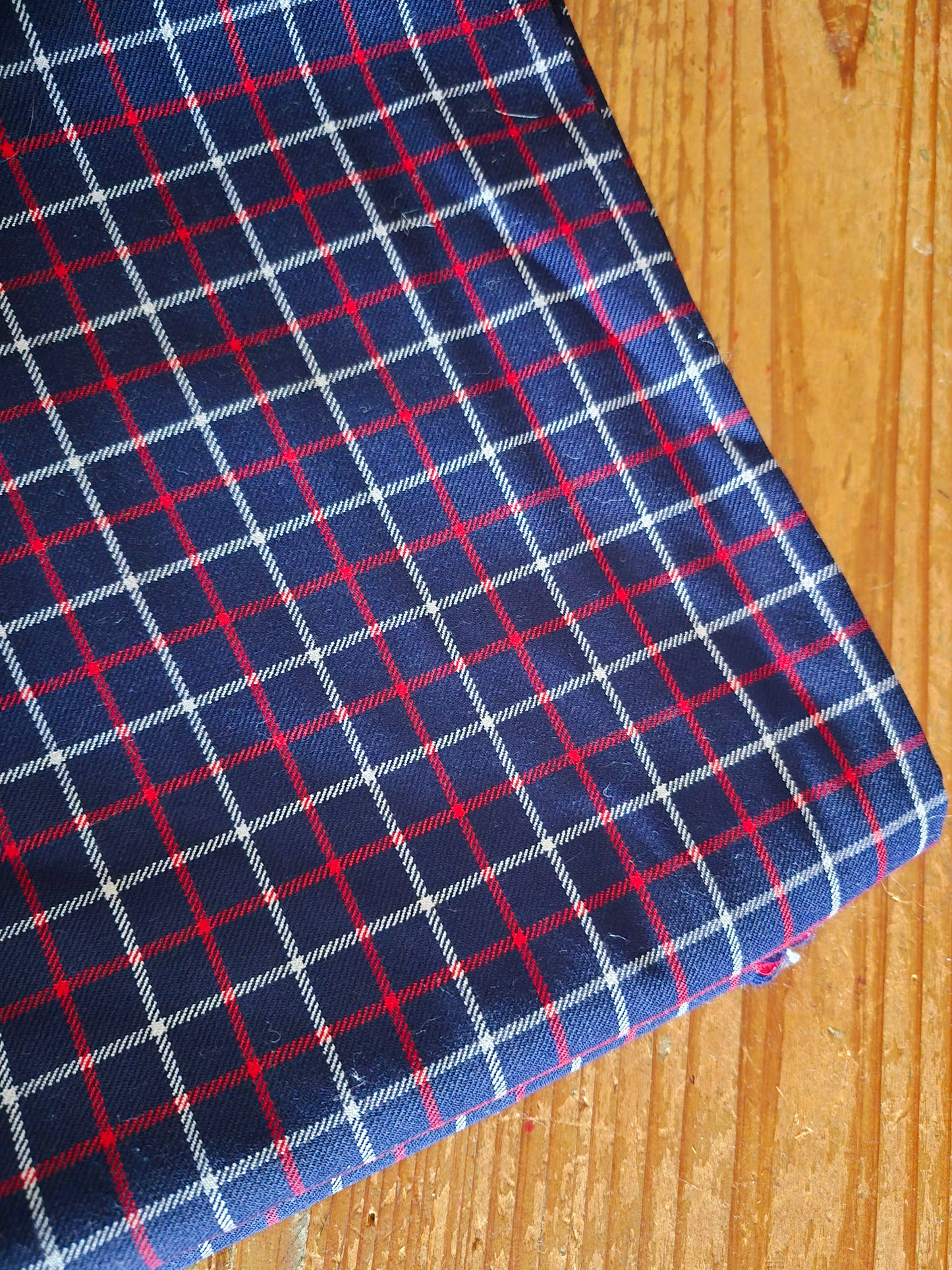 Navy and Red Check Wool Ex-Designer - Remnant 228cm x Width