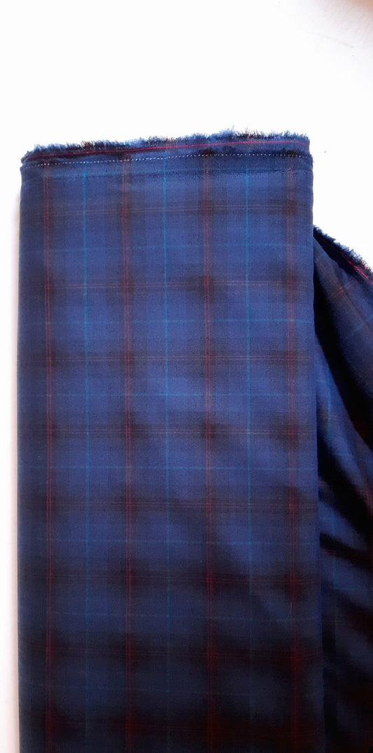 Inky Blue Check Wool Ex Designer – Remnant 62cm x Width