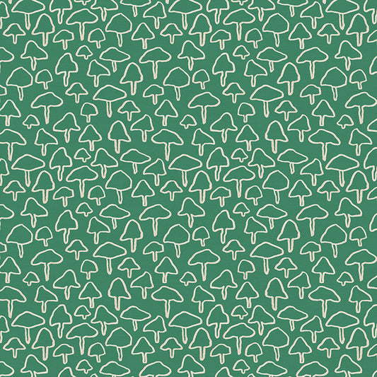 Mushroom Outlines Green from Woodland Creatures 100% Cotton by PBS - Per FQ (£15/m)
