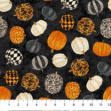 Pumpkins on Black Hallows Eve by Northcott - Per FQ (£15/m)