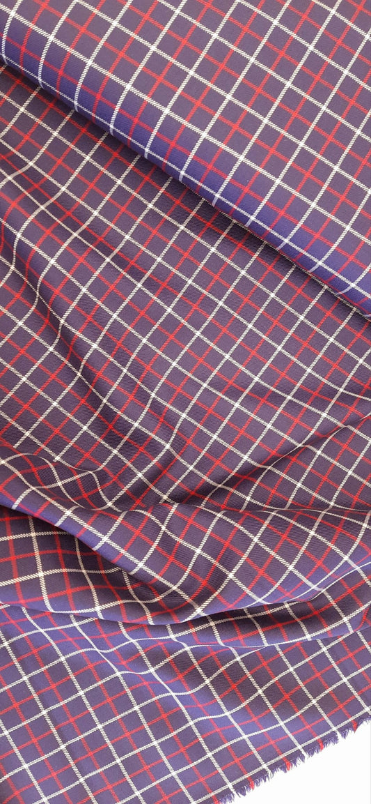 Navy and Red Check Wool Ex-Designer – Per ¼ Metre (£13m)