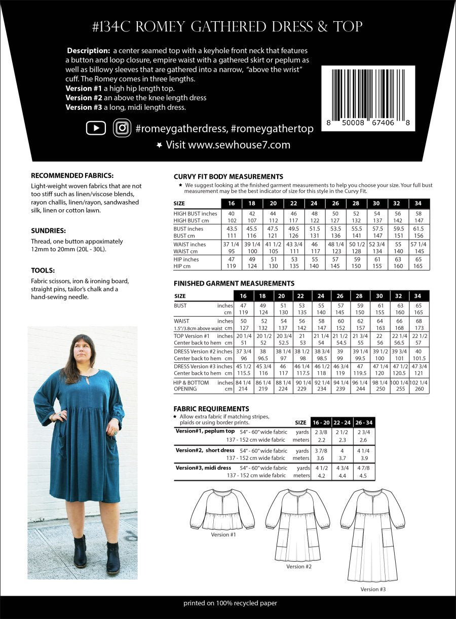 Romey Gathered Dress Pattern 16-34
