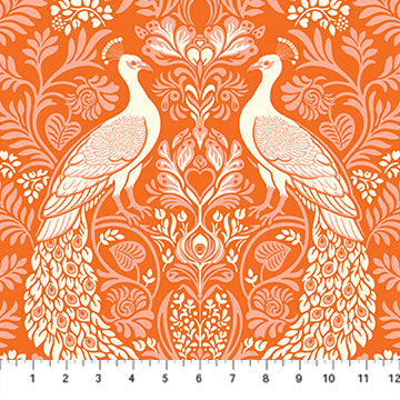 Tangerine Peacocks Wild Abandon by Figo - Per FQ (£15/m)