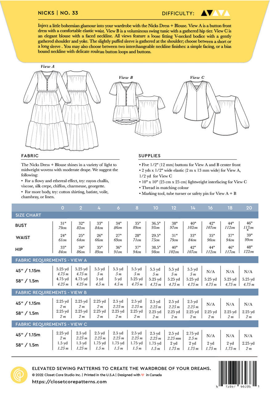 Nicks Dress & Blouse Pattern by Closet Core Patterns