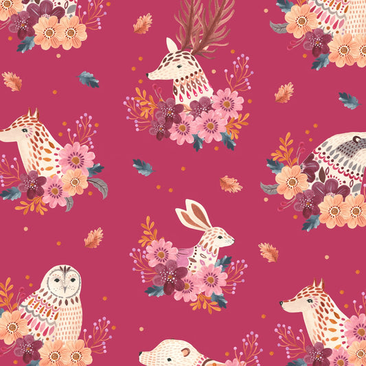 Forest Friends on Fuscia from Maple by Sarah Knight 100% Cotton – Per FQ (£11/m)