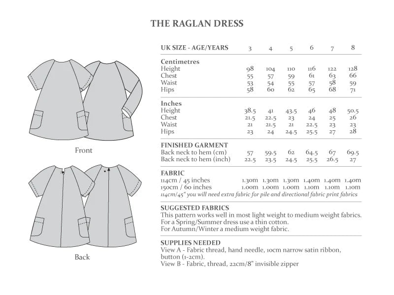 THE RAGLAN DRESS - Ages 3-8 Years Sewing Pattern By The Avid Seamstress