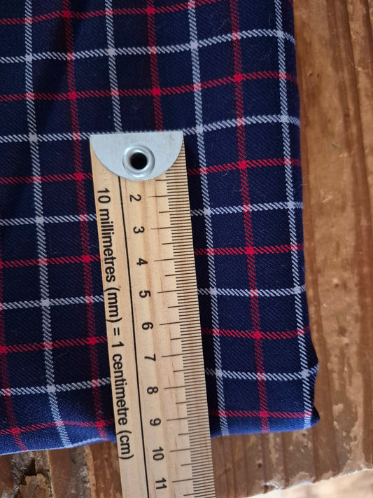 Navy and Red Check Wool Ex-Designer - Remnant 238cm x Width